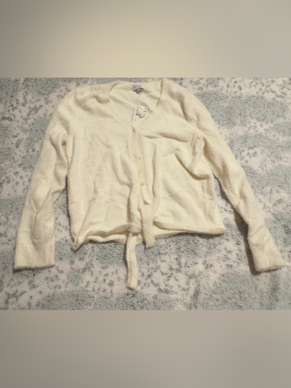Olivia Sky Cream Button-Up Fuzzy Knit Cardigan